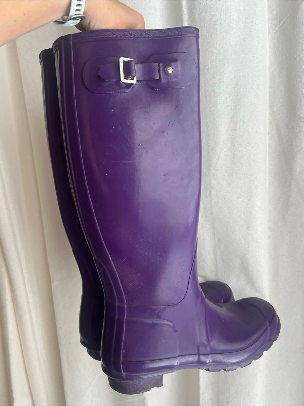 Hunter Purple Gloss Tall Rain Boots with Side Buckle